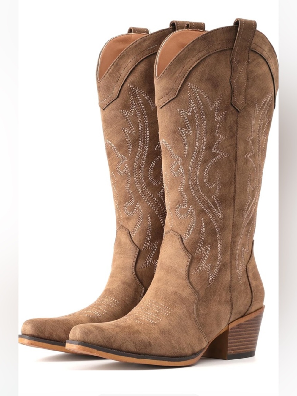 Amazon Women's Tan Suede Western Heeled Boots